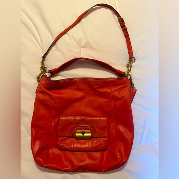 Coach Kristin Peach Coral Leather Shoulder Hand Bag - Picture 1 of 16